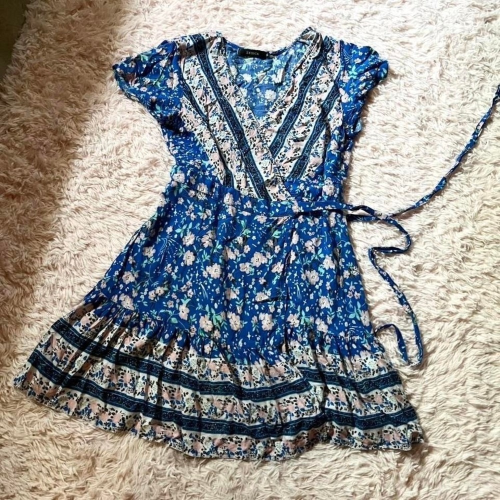 Floral Boho Whimsical‎ Fairy Cottage Core Feminine Delicate Wrap Dress Womens M